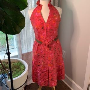 Etcetera silk halter dress 8 embroidered coral